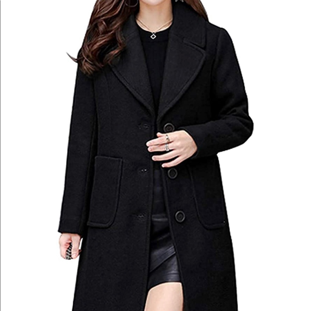 Women's Big Notch Lapel Single Breasted Mid-Long Wool Blend Coat